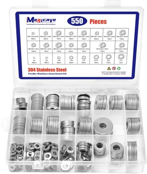 Fender Washers, 550 Pcs SAE and Metric Flat Washers Assortment Kit, Stainless Steel Washers for Screws and Bolts (M3, M4, M5, M6, M8, M10, M12, #6, #8, #10, #12, 1/4", 5/16", 3/8", 1/2") Fender Washers, 550 Pcs SAE and Metric Flat Washers Assortment Kit, Stainless Steel Washers for Screws and Bolts (M3, M4, M5, M6, M8, M10, M12, #6, #8, #10, #12, 1/4", 5/16", 3/8", 1/2")