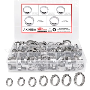 100Pcs 5 sizes Single Ear Hose Clamps, 21-28.6 mm 304 Stainless Steel Pex Crimp Rings Kit, Crimp Hose Clamp Assortment Set for Securing Pipe Hoses and Automotive Use 100Pcs 5 sizes Single Ear Hose Clamps, 21-28.6 mm 304 Stainless Steel Pex Crimp Rings Kit, Crimp Hose Clamp Assortment Set for Securing Pipe Hoses and Automotive Use