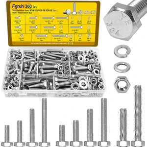 260PCS 1/4-20, 5/16-18, 3/8-16 Hex Bolts Assortment Kit,304 Stainless Lenght 3/4'', 1'', 1-1/2'', 2'', 2-1/2'', SAE Hex Head Bolt Nut and Flat & Spring Washers Assorted Set for Automotive 260PCS 1/4-20, 5/16-18, 3/8-16 Hex Bolts Assortment Kit,304 Stainless Lenght 3/4'', 1'', 1-1/2'', 2'', 2-1/2'', SAE Hex Head Bolt Nut and Flat & Spring Washers Assorted Set for Automotive