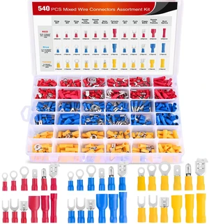 540PCS Mixed Quick Disconnect Insulated Crimp Electrical Terminals Butt Bullet Spade Fork Ring Solderless butt Splice piggyback Male Female Connector Assortment Kit for 22-10 AWG 540PCS Mixed Quick Disconnect Insulated Crimp Electrical Terminals Butt Bullet Spade Fork Ring Solderless butt Splice piggyback Male Female Connector Assortment Kit for 22-10 AWG