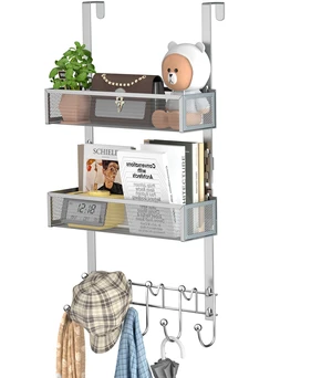 Over The Door Hanger with Coat Hooks and 2 Baskets, Rustproof & Waterproof Over The Door Hooks, Storage Organizer for Hats, Bathroom, Kitchen, Bedroom - Brushed Nickel Over The Door Hanger with Coat Hooks and 2 Baskets, Rustproof & Waterproof Over The Door Hooks, Storage Organizer for Hats, Bathroom, Kitchen, Bedroom - Brushed Nickel