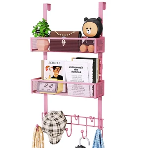 Over The Door Hanger with Coat Hooks and 2 Baskets, Rustproof & Waterproof Pink Over The Door Hooks, Storage Organizer for Hats, Bathroom, Kitchen, Bedroom - Pink Over The Door Hanger with Coat Hooks and 2 Baskets, Rustproof & Waterproof Pink Over The Door Hooks, Storage Organizer for Hats, Bathroom, Kitchen, Bedroom - Pink