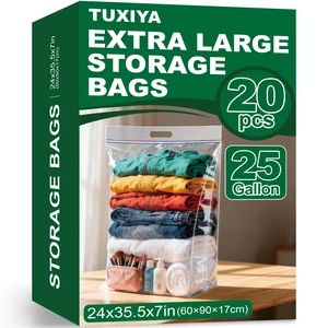 20 PACK 25 Gallon Extra Large Storage Bags,35.5"x 24"x 7"Zipper Bags Resealable Clear Zipper Bags with Handle, Heavy Duty Big Bag for Clothes Pillow Travel Moving, Expandable Bottom, 8 Mil Thick 20 PACK 25 Gallon Extra Large Storage Bags,35.5"x 24"x 7"Zipper Bags Resealable Clear Zipper Bags with Handle, Heavy Duty Big Bag for Clothes Pillow Travel Moving, Expandable Bottom, 8 Mil Thick