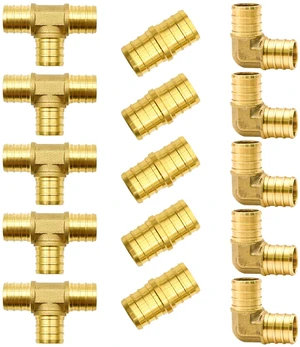 15pcs 3/4" Brass PEX Fittings, Elbow TEE Straight Couplings Set for PEX Pipe 15pcs 3/4" Brass PEX Fittings, Elbow TEE Straight Couplings Set for PEX Pipe