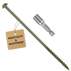 5/16 x 14 inch Long Timber Screws,Heavy Duty Exterior Lag Bolts with Hex Head, Structural Wood Screws for Deck, Fence, Landscape & Gazebo,Rust-Resistant Green Coated (25pcs) 5/16 x 14 inch Long Timber Screws,Heavy Duty Exterior Lag Bolts with Hex Head, Structural Wood Screws for Deck, Fence, Landscape & Gazebo,Rust-Resistant Green Coated (25pcs)