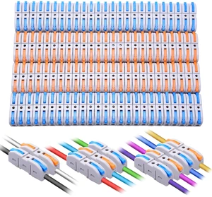 Lever Wire Connectors, 100-Piece Inline Wire Connectors kit for Quick Connect, Push in Compact Splicing Electrical Connectors Butt Terminals for Circuit Inline 28-12 AWG 1 in 1out, DZ100 Lever Wire Connectors, 100-Piece Inline Wire Connectors kit for Quick Connect, Push in Compact Splicing Electrical Connectors Butt Terminals for Circuit Inline 28-12 AWG 1 in 1out, DZ100