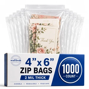 4" x 6" (1000 Count) 2 Mil Clear Reclosable Zip Plastic Poly Bags 4x6 Bag Resealable Zipper Bags for Treats, Crafts, Jewelry, Small Parts, Party Favors 4" x 6" (1000 Count) 2 Mil Clear Reclosable Zip Plastic Poly Bags 4x6 Bag Resealable Zipper Bags for Treats, Crafts, Jewelry, Small Parts, Party Favors