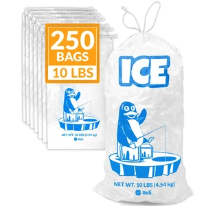 Plastic Ice Bags 10 lb (250 Pack Bulk) Cotton Drawstring | 12"x21" Ice Bags Reusable, Heavy Duty | Clear, Freezer Safe Storage | 1.5 Mil Plastic Ice Bags 10 lb (250 Pack Bulk) Cotton Drawstring | 12"x21" Ice Bags Reusable, Heavy Duty | Clear, Freezer Safe Storage | 1.5 Mil