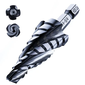 toolant M35 Cobalt Step Drill Bit, 1/4"-3/4", TiAlN, 1/4" Hex Shank M35 Cobalt HSS; TiAlN Coating; Four Spiral Flutes; 1/4" Hex Shank Unibit; Metal/Stainless/Aluminum/Plastic toolant M35 Cobalt Step Drill Bit, 1/4"-3/4", TiAlN, 1/4" Hex Shank M35 Cobalt HSS; TiAlN Coating; Four Spiral Flutes; 1/4" Hex Shank Unibit; Metal/Stainless/Aluminum/Plastic