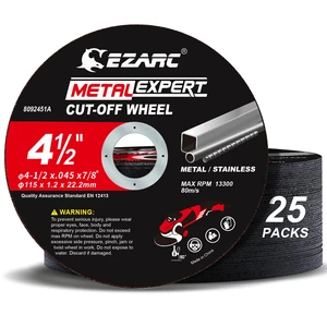 Metal Cut Off Wheels, 4.5" x.045" x 7/8", 25-Pack Ultra-Thin Discs, Up to 2x Life, Clean Cuts, Angle Grinder Cut Off Wheel for Carbon Steel, Stainless Steel, Iron, Copper Metal Cut Off Wheels, 4.5" x.045" x 7/8", 25-Pack Ultra-Thin Discs, Up to 2x Life, Clean Cuts, Angle Grinder Cut Off Wheel for Carbon Steel, Stainless Steel, Iron, Copper