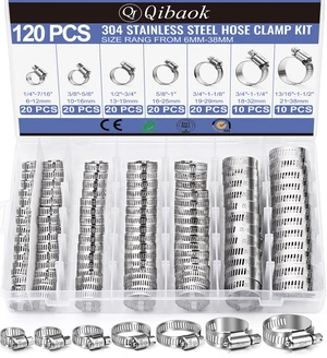 Hose Clamp- 120 PCS Stainless Steel Hose Clamps Assortment Kit 1/4''1-1/2'' Worm Gear Clamps for Fuel Line, Plumbing, Automotive, Mechanical Applications, Pipe, Tube, Radiator, Garden Hose Clamp- 120 PCS Stainless Steel Hose Clamps Assortment Kit 1/4''1-1/2'' Worm Gear Clamps for Fuel Line, Plumbing, Automotive, Mechanical Applications, Pipe, Tube, Radiator, Garden