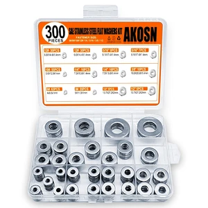 Stainless Steel Flat Washers Assortment Kit, SAE 304, 300-Piece Metal Screw Washers Set for Bolts, 8 Sizes #6; #10; #12; 1/4"; 5/16"; 3/8"; 1/2" Stainless Steel Flat Washers Assortment Kit, SAE 304, 300-Piece Metal Screw Washers Set for Bolts, 8 Sizes #6; #10; #12; 1/4"; 5/16"; 3/8"; 1/2"
