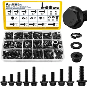 288PCS M6 M8 M10 Flange Bolt Assortment Kit, Length 12/16/20/25/30 mm M6-1.0, M8-1.25, M10-1.5 Metric Flanged Head Hex Bolts and Nuts Washers Assorted Set for Automotive, Grade 10.9 Black Zinc 288PCS M6 M8 M10 Flange Bolt Assortment Kit, Length 12/16/20/25/30 mm M6-1.0, M8-1.25, M10-1.5 Metric Flanged Head Hex Bolts and Nuts Washers Assorted Set for Automotive, Grade 10.9 Black Zinc