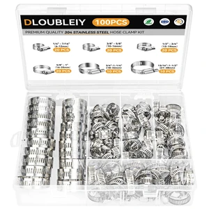 100PCS Hose Clamp Assortment Kit, Stainless Steel Worm Gear Clamp Adjustable Clamps, Fits 1/4'' to 1 1/2'' (6-38mm) for Plumbing, Automotive, Fuel Line, Air Hose, and Mechanical Applications 100PCS Hose Clamp Assortment Kit, Stainless Steel Worm Gear Clamp Adjustable Clamps, Fits 1/4'' to 1 1/2'' (6-38mm) for Plumbing, Automotive, Fuel Line, Air Hose, and Mechanical Applications