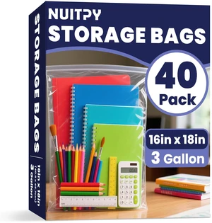 40 Pack Large 3 Gallon Storage Bags with Zipper Top, 16 x 18in Zipper Bags Clear Plastic Bag for Storage, Reusable, Sealable Storage Bag for Clothes, Travel & Moving, Double-sided Thickness 4 Mil 40 Pack Large 3 Gallon Storage Bags with Zipper Top, 16 x 18in Zipper Bags Clear Plastic Bag for Storage, Reusable, Sealable Storage Bag for Clothes, Travel & Moving, Double-sided Thickness 4 Mil