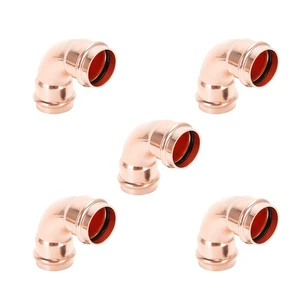 Copper Press Fittings 90 degree Elbow 1 inch 5 Pack Zero Lead Press x Press for Copper Tube Connetion, certified by cUPC and NSF/ANSI 61, use with Hydraulic Press Fitting Tool Copper Press Fittings 90 degree Elbow 1 inch 5 Pack Zero Lead Press x Press for Copper Tube Connetion, certified by cUPC and NSF/ANSI 61, use with Hydraulic Press Fitting Tool