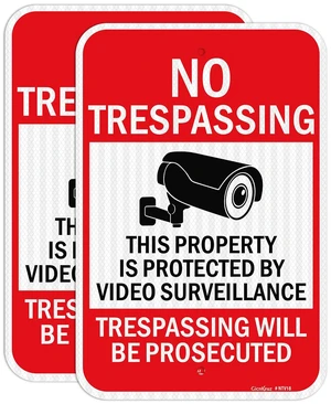 Large Video Surveillance Signs, 18x12 Inches No Trespassing Sign Private Property Sign,Engineer Grade Reflective Aluminum, Fade Resistant,Indoor or Outdoor Use (2-Pack) Large Video Surveillance Signs, 18x12 Inches No Trespassing Sign Private Property Sign,Engineer Grade Reflective Aluminum, Fade Resistant,Indoor or Outdoor Use (2-Pack)