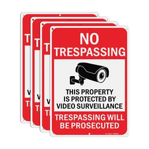 Large Video Surveillance Signs, 14x10 Inches No Trespassing Sign Private Property Sign, Reflective Aluminum, Fade Resistant,Indoor or Outdoor Use (4-Pack) Large Video Surveillance Signs, 14x10 Inches No Trespassing Sign Private Property Sign, Reflective Aluminum, Fade Resistant,Indoor or Outdoor Use (4-Pack)