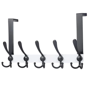 Over The Door Hook Hanger - Fits 1 3/8" to 1 3/4" Standard Doors | 5 Tri Hooks Heavy Duty Towel/Coat Rack | Door Organizer for Clothes, Jackets, Hats, Towels, White & Black Over The Door Hook Hanger - Fits 1 3/8" to 1 3/4" Standard Doors | 5 Tri Hooks Heavy Duty Towel/Coat Rack | Door Organizer for Clothes, Jackets, Hats, Towels, White & Black