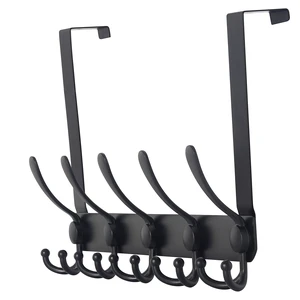 Over The Door Hook Hanger - Fits 1 3/8" to 1 3/4" Standard Doors | 5 Tri Hooks Heavy Duty Towel/Coat Rack | Door Organizer for Clothes, Jackets, Hats, Towels, Black Over The Door Hook Hanger - Fits 1 3/8" to 1 3/4" Standard Doors | 5 Tri Hooks Heavy Duty Towel/Coat Rack | Door Organizer for Clothes, Jackets, Hats, Towels, Black