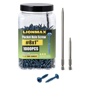 Pocket Hole Screws 1 Inch, 1000 PCS Exterior Pocket Screws #8 x 1 Rust Resistant Blue Coated, Coarse Thread, Square Drive, Washer Head, for Outdoor Use, Self Tapping, 150MM Drive Bit Included Pocket Hole Screws 1 Inch, 1000 PCS Exterior Pocket Screws #8 x 1 Rust Resistant Blue Coated, Coarse Thread, Square Drive, Washer Head, for Outdoor Use, Self Tapping, 150MM Drive Bit Included