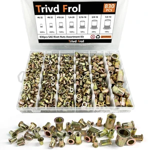 830PCS SAE Rivet Nut Tool Kit, 6-32 to 1/2-13 Galvanized Carbon Steel Flat Head Rivet Nuts Assortment Kit, Threaded Insert Rivnuts 8-32,10-24,1/4-20,5/16-18,3/8-16,1/2-13 830PCS SAE Rivet Nut Tool Kit, 6-32 to 1/2-13 Galvanized Carbon Steel Flat Head Rivet Nuts Assortment Kit, Threaded Insert Rivnuts 8-32,10-24,1/4-20,5/16-18,3/8-16,1/2-13
