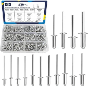 630Pcs Aluminum Pop Rivets Assortment Kit, 15 Sizes Silver Pop Rivets, 3/32" 1/8" 5/32" 3/16" 1/4" Assorted Rivets Kit for Metal, Aluminum Blind Rivets Assortment 630Pcs Aluminum Pop Rivets Assortment Kit, 15 Sizes Silver Pop Rivets, 3/32" 1/8" 5/32" 3/16" 1/4" Assorted Rivets Kit for Metal, Aluminum Blind Rivets Assortment