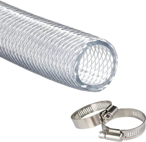 High Pressure Braided Clear Flexible PVC Tubing 1/2" ID,10ft High Pressure Braided Clear Flexible PVC Tubing 1/2" ID,10ft