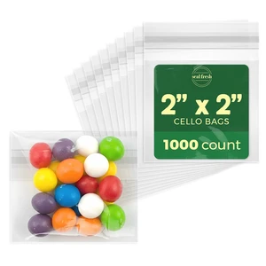 Self Sealing Cellophane Bags - 2" x 2" (1000 Count) - Clear Plastic Resealable Cello Bag - Cellophane Treat Bags, Cookie Bags for Packaging, Candy bags, Cello Bags, Pastry Bags Self Sealing Cellophane Bags - 2" x 2" (1000 Count) - Clear Plastic Resealable Cello Bag - Cellophane Treat Bags, Cookie Bags for Packaging, Candy bags, Cello Bags, Pastry Bags