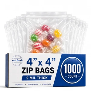 Zip Bags 4x4 Inches (1000 Count), 2 Mil Clear Plastic Reclosable LDPE Poly Baggies with Resealable Lock Zipper For Snacks, Sandwiches, Cookies, Candies, Treats, Pastries, Party Zip Bags 4x4 Inches (1000 Count), 2 Mil Clear Plastic Reclosable LDPE Poly Baggies with Resealable Lock Zipper For Snacks, Sandwiches, Cookies, Candies, Treats, Pastries, Party