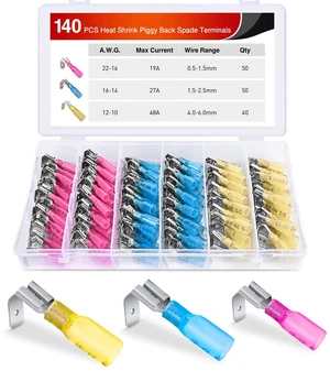 140PCS Heat Shrink Piggy Back Spade Terminals Connectors Assortment Kit 22-16/16-14/12-10 AWG Quick Splice Crimp for Auto Cars Trucks Boats and 12V Accessories 140PCS Heat Shrink Piggy Back Spade Terminals Connectors Assortment Kit 22-16/16-14/12-10 AWG Quick Splice Crimp for Auto Cars Trucks Boats and 12V Accessories