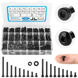 1600Pcs M3 Screw Kit, 12.9 Grade Alloy Steel Hex Socket Button & Cap Head Metric Screw Assortment M3 Bolts and Nuts Washers Kit Black Small Machine Screw Set for 3D Printing 1600Pcs M3 Screw Kit, 12.9 Grade Alloy Steel Hex Socket Button & Cap Head Metric Screw Assortment M3 Bolts and Nuts Washers Kit Black Small Machine Screw Set for 3D Printing