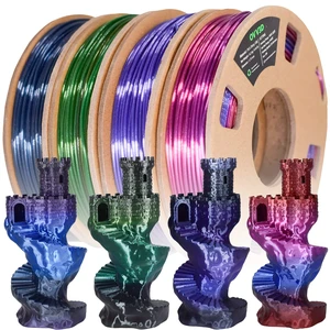 OVV3D PLA 3D Printer Filament Bundle, Shiny PLA Multicolor Pack Rainbow Silk PLA Filament 1.75mm, Silk Black Purple Green Blue and Red Purple Blue 3D Printing Filament, 200g X 4 Spools OVV3D PLA 3D Printer Filament Bundle, Shiny PLA Multicolor Pack Rainbow Silk PLA Filament 1.75mm, Silk Black Purple Green Blue and Red Purple Blue 3D Printing Filament, 200g X 4 Spools