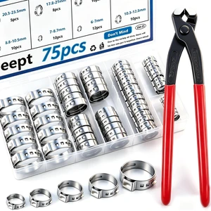 75Pcs 8-Sizes 304 Stainless Steel Single Ear Hose Clamps with Ear clamp plier 6-23.6mm Crimp Hose Clamps Assortment Kit for Auto/Home Appliance/Pipe/Fuel Line Stepless hose clamp with pincer 75Pcs 8-Sizes 304 Stainless Steel Single Ear Hose Clamps with Ear clamp plier 6-23.6mm Crimp Hose Clamps Assortment Kit for Auto/Home Appliance/Pipe/Fuel Line Stepless hose clamp with pincer