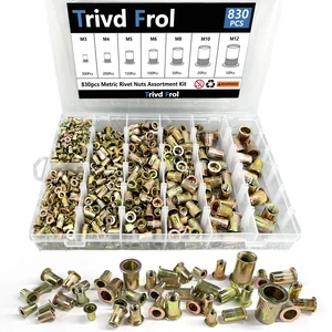 830PCS Metric Rivet Nut Tool Kit, M3 M4 M5 M6 M8 M10 M12 Galvanized Carbon Steel Flat Head Rivet Nuts Assortment Kit, Threaded Insert Rivnuts Suitable for Metal Sheet Fasteners 830PCS Metric Rivet Nut Tool Kit, M3 M4 M5 M6 M8 M10 M12 Galvanized Carbon Steel Flat Head Rivet Nuts Assortment Kit, Threaded Insert Rivnuts Suitable for Metal Sheet Fasteners