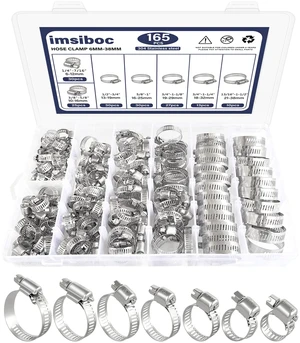 165PCS Adjustable Stainless Steel Hose Clamps Assortment Kit, 1/4''- 1-1/2'' (6-38mm) Worm Gear Metal Fuel Line Clamp for Plumbing, Automotive and Mechanical Applications 165PCS Adjustable Stainless Steel Hose Clamps Assortment Kit, 1/4''- 1-1/2'' (6-38mm) Worm Gear Metal Fuel Line Clamp for Plumbing, Automotive and Mechanical Applications