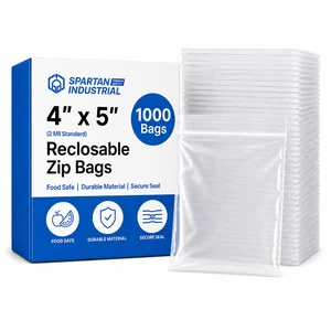 4 X 5 (1000 Count) 2 Mil Clear Reclosable Zip Plastic Poly Bags with Resealable Lock Seal Zipper 4 X 5 (1000 Count) 2 Mil Clear Reclosable Zip Plastic Poly Bags with Resealable Lock Seal Zipper