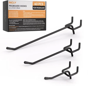 60 Pack Pegboard Hooks, 2/4/6 Inch Peg Board Organizer Accessories Metal Peg Board Hooks, Peg Board Tool Hangers, Fit for 1/8'' and 1/4" Pegboard, for Garage, Craft Room, Store Hanging Tools 60 Pack Pegboard Hooks, 2/4/6 Inch Peg Board Organizer Accessories Metal Peg Board Hooks, Peg Board Tool Hangers, Fit for 1/8'' and 1/4" Pegboard, for Garage, Craft Room, Store Hanging Tools