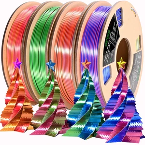 PLA Filament 1.75mm, Tri-Colors 3D Printer Filament, Rainbow PLA Filament Bundle, Coextrusion 3D Filament with Silk PLA Color Change, 3D Printing Filament +/-0.02mm, 200g X 4 Spool PLA Filament 1.75mm, Tri-Colors 3D Printer Filament, Rainbow PLA Filament Bundle, Coextrusion 3D Filament with Silk PLA Color Change, 3D Printing Filament +/-0.02mm, 200g X 4 Spool