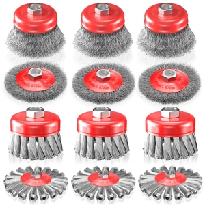 12 PCS Wire Wheel Brush for 4-1/2" Angle Grinder, Carbon Steel Knotted & Crimped Cup/Wheel Brushes (3" & 4"), Heavy Duty Rust, Paint, Corrosion Removal, 5/8"-11 UNC Threaded Arbor 12 PCS Wire Wheel Brush for 4-1/2" Angle Grinder, Carbon Steel Knotted & Crimped Cup/Wheel Brushes (3" & 4"), Heavy Duty Rust, Paint, Corrosion Removal, 5/8"-11 UNC Threaded Arbor