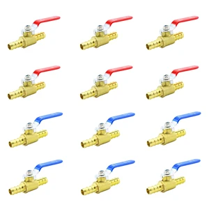 1/2" PEX Ball Valve, 12-Pack Crimp Full Port Shut-Off Brass Hot/Cold Water Lead-free brass, 400 PSI. Full port, 90° turn. Fits PEX A/B/C crimp & clamp. 6 red + 6 blue handles ID hot/cold 1/2" PEX Ball Valve, 12-Pack Crimp Full Port Shut-Off Brass Hot/Cold Water Lead-free brass, 400 PSI. Full port, 90° turn. Fits PEX A/B/C crimp & clamp. 6 red + 6 blue handles ID hot/cold