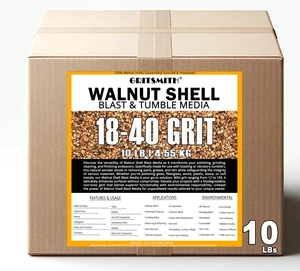 18-40 Grit Premium Ground Crushed Walnut Shell Media (10 LBS / 4.55 KG) Fine Grit, Sand Blasting, Vibratory Rotary Tumbling, Brass Case Cleaning, Polishing, Deburring, Pincushion Filler, Crafts 18-40 Grit Premium Ground Crushed Walnut Shell Media (10 LBS / 4.55 KG) Fine Grit, Sand Blasting, Vibratory Rotary Tumbling, Brass Case Cleaning, Polishing, Deburring, Pincushion Filler, Crafts