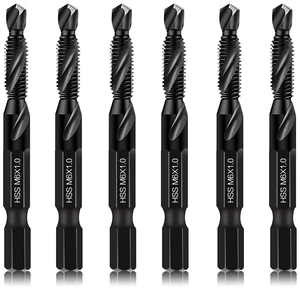 6 Packs M6 Combination Drill & Taps Bit Set, Screw Threading Tapping Tools in Size M6*1.0 with Anti-Rust Black Coating, 1/4" Hex Shank and Storage Case 6 Packs M6 Combination Drill & Taps Bit Set, Screw Threading Tapping Tools in Size M6*1.0 with Anti-Rust Black Coating, 1/4" Hex Shank and Storage Case