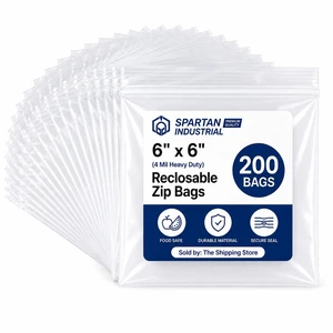 6" X 6" Heavy-Duty Plastic Zip Bags (200 Count) - 4 Mil Resealable Clear Poly Bags for Packaging, Storage, Food 6" X 6" Heavy-Duty Plastic Zip Bags (200 Count) - 4 Mil Resealable Clear Poly Bags for Packaging, Storage, Food