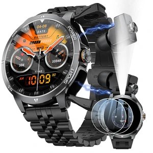 Military Smart Watch with Earbuds for Men and Women,+ Metal Band Compass & FlashLight, Tactical Smartwatch, BT Calling, 100+ Sports Modes, Fitness Tracker, Android iOS Compatible Military Smart Watch with Earbuds for Men and Women,+ Metal Band Compass & FlashLight, Tactical Smartwatch, BT Calling, 100+ Sports Modes, Fitness Tracker, Android iOS Compatible