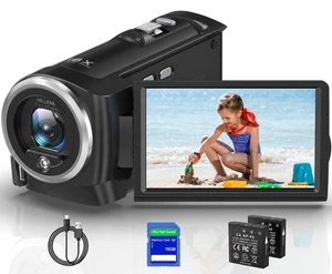 2.7K Video Camera Camcorder QHD 56MP YouTube Vlogging Camera 16X Digital Zoom Camcorders Webcam with 16G SD Card 270 Degree Rotation Screen and 2 Batteries Recording While Charging 2.7K Video Camera Camcorder QHD 56MP YouTube Vlogging Camera 16X Digital Zoom Camcorders Webcam with 16G SD Card 270 Degree Rotation Screen and 2 Batteries Recording While Charging