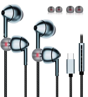 USB-C Wired Earbuds with Microphone, Volume Control, Noise Canceling, Compatible with Samsung Galaxy S24 S23 S22, iPhone 15, Pixel Phones (2Pack-Gray) USB-C Wired Earbuds with Microphone, Volume Control, Noise Canceling, Compatible with Samsung Galaxy S24 S23 S22, iPhone 15, Pixel Phones (2Pack-Gray)
