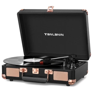 Retro Suitcase Vinyl Record Player with USB Recording, Bluetooth in, Black Built-in Stereo Speakers, Portable 3-speed turntable plays 7/10/12" Records, LED display, belt driven, RCA/Headphone Jack Retro Suitcase Vinyl Record Player with USB Recording, Bluetooth in, Black Built-in Stereo Speakers, Portable 3-speed turntable plays 7/10/12" Records, LED display, belt driven, RCA/Headphone Jack