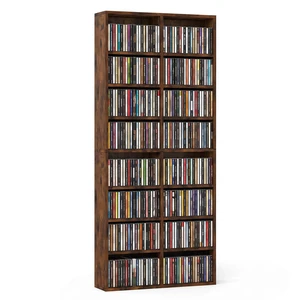 DVD Shelf, 16-Shelf Wide CD Rack, Brown 12 Adjustable Shelves, DVD Storage Shelf, Easy Assembly, Media Shelf for CD, Bluray Game Disc DVD Shelf, 16-Shelf Wide CD Rack, Brown 12 Adjustable Shelves, DVD Storage Shelf, Easy Assembly, Media Shelf for CD, Bluray Game Disc
