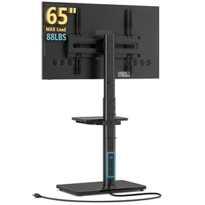 Floor TV Stand with Power Outlet& Shelf, Universal TV Stand Mount for 27-65 inch TV up to 88lbs, 70 Degree Swivel 9 Level Height Adjustable with Tempered Glass Base for Bedroom, Office Black Floor TV Stand with Power Outlet& Shelf, Universal TV Stand Mount for 27-65 inch TV up to 88lbs, 70 Degree Swivel 9 Level Height Adjustable with Tempered Glass Base for Bedroom, Office Black